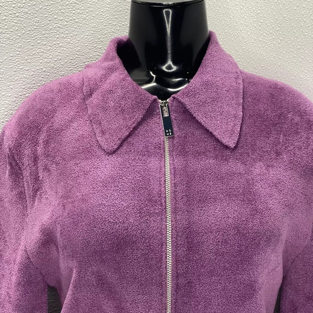 NEW ROHE Womens Sweater Purple Size 4 Innez Velour Quater Zip Pullover - Picture 9 of 10